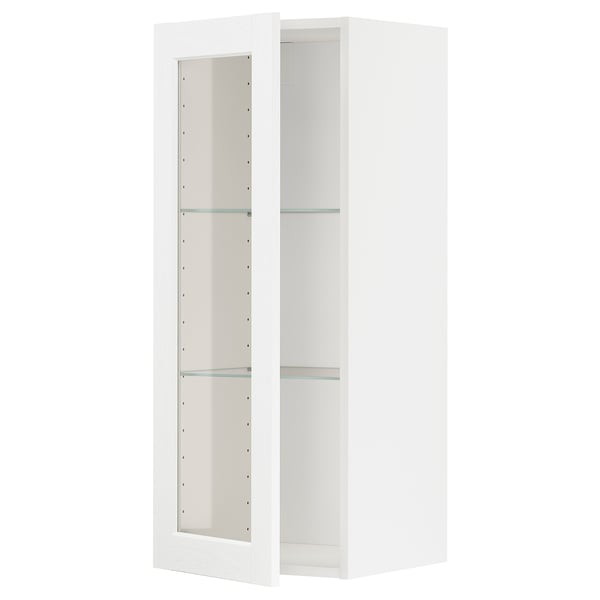 METOD wall cabinet w shelves/glass door, white Enköping/white wood effect, 40x100 cm