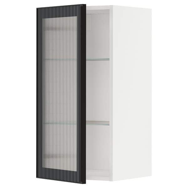METOD wall cabinet w shelves/glass door, white/Hejsta anthracite reeded glass, 40x80 cm