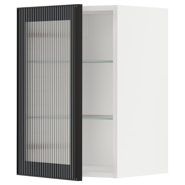 METOD wall cabinet w shelves/glass door, white/Hejsta anthracite reeded glass, 40x60 cm