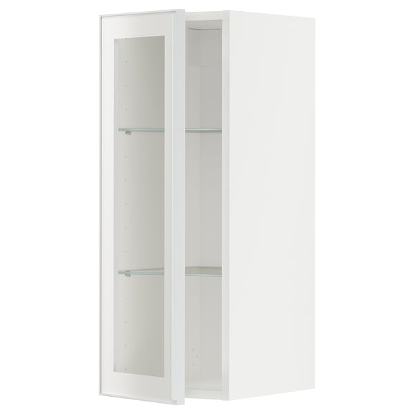 METOD wall cabinet w shelves/glass door, white/Hejsta white clear glass, 30x80 cm