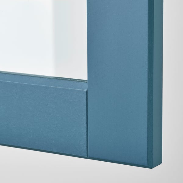 METOD wall cabinet w shelves/glass door, white/Lerhyttan blue, 40x100 cm