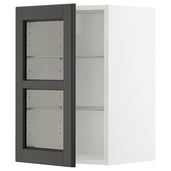 METOD wall cabinet w shelves/glass door, white/Lerhyttan black stained, 40x60 cm
