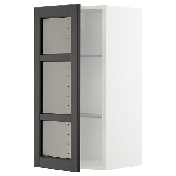 METOD wall cabinet w shelves/glass door, white/Lerhyttan black stained, 40x80 cm