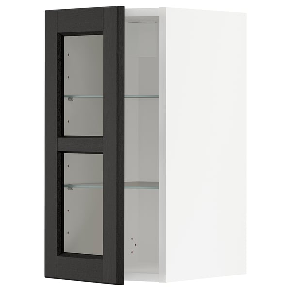 METOD wall cabinet w shelves/glass door, white/Lerhyttan black stained, 30x60 cm