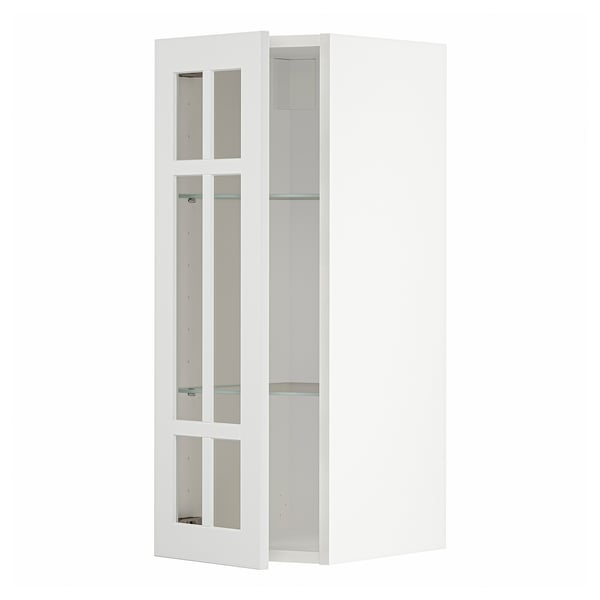 METOD wall cabinet w shelves/glass door, white/Stensund white, 30x80 cm