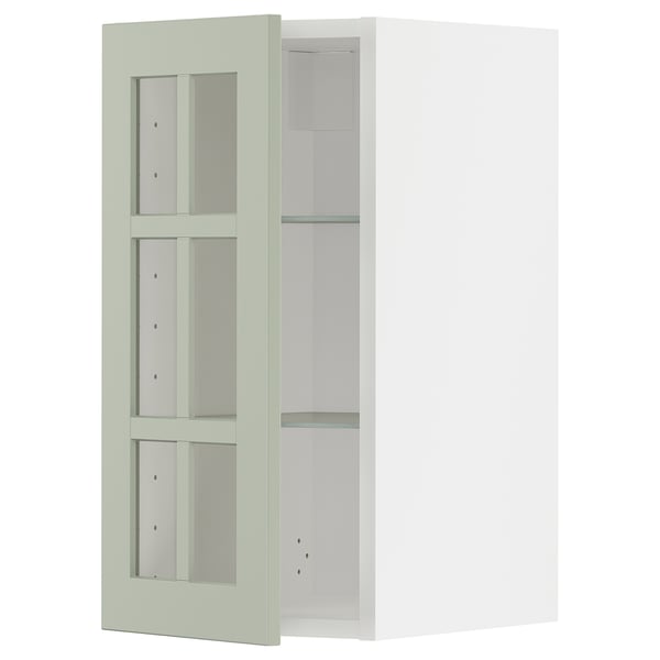 METOD wall cabinet w shelves/glass door, white/Stensund light green, 30x60 cm