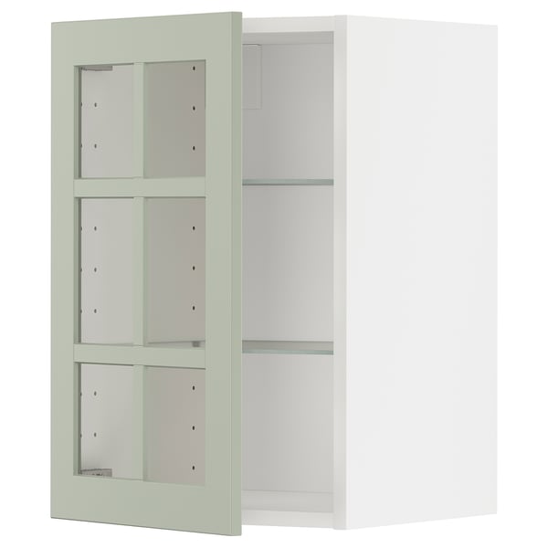 METOD wall cabinet w shelves/glass door, white/Stensund light green, 40x60 cm