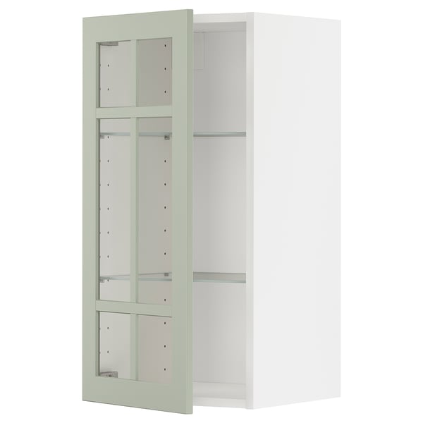 METOD wall cabinet w shelves/glass door, white/Stensund light green, 40x80 cm