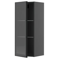 METOD wall cabinet w shelves/glass door, black-grey/Hejsta anthracite reeded glass, 40x100 cm