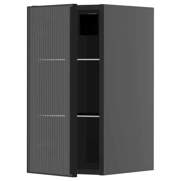 METOD wall cabinet w shelves/glass door, black-grey/Hejsta anthracite reeded glass, 30x60 cm