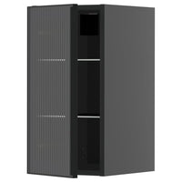 METOD wall cabinet w shelves/glass door, black-grey/Hejsta anthracite reeded glass, 30x60 cm