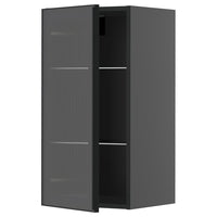 METOD wall cabinet w shelves/glass door, black-grey/Hejsta anthracite reeded glass, 40x80 cm