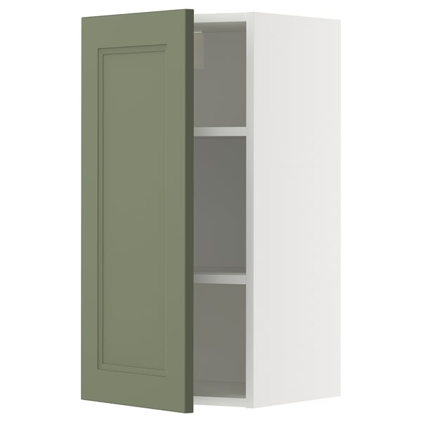 METOD wall cabinet with shelves, white/Axstad grey-green, 40x80 cm