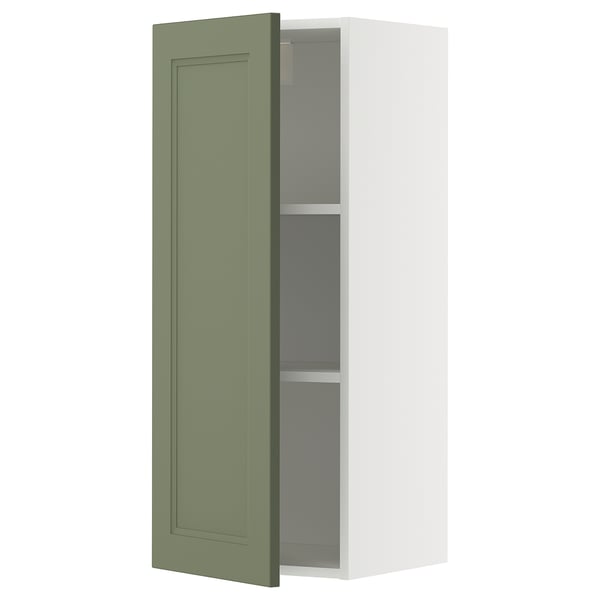 METOD wall cabinet with shelves, white/Axstad grey-green, 40x100 cm
