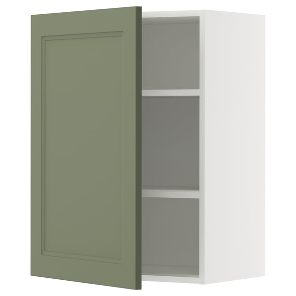 METOD wall cabinet with shelves, white/Axstad grey-green, 60x80 cm