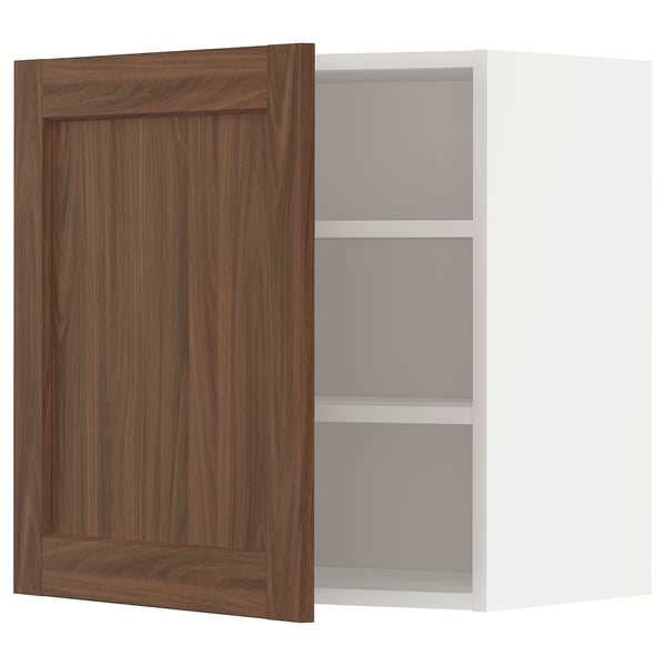 METOD wall cabinet with shelves, white Enköping/brown walnut effect, 60x60 cm