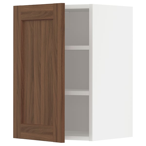 METOD wall cabinet with shelves, white Enköping/brown walnut effect, 40x60 cm