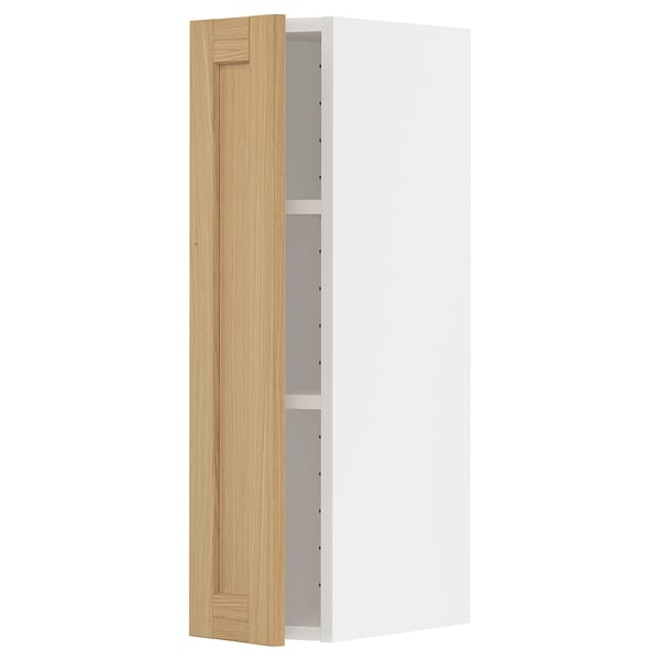 METOD wall cabinet with shelves, white/Forsbacka oak, 20x80 cm