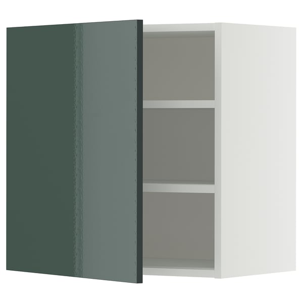 METOD wall cabinet with shelves, white/Kallarp high-gloss dark grey-green, 60x60 cm