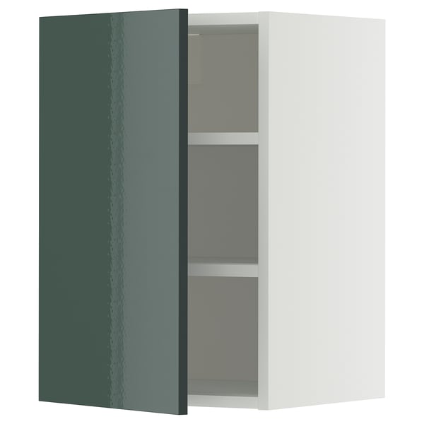 METOD wall cabinet with shelves, white/Kallarp high-gloss dark grey-green, 40x60 cm
