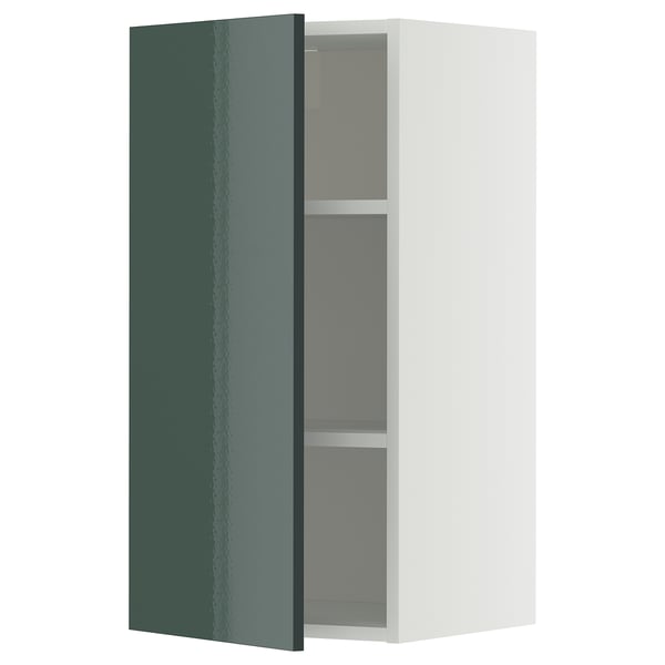 METOD wall cabinet with shelves, white/Kallarp high-gloss dark grey-green, 40x80 cm