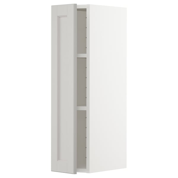 METOD wall cabinet with shelves, white/Lerhyttan light grey, 20x80 cm