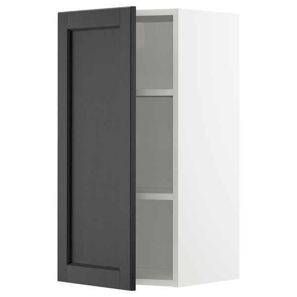 METOD wall cabinet with shelves, white/Lerhyttan black stained, 40x80 cm
