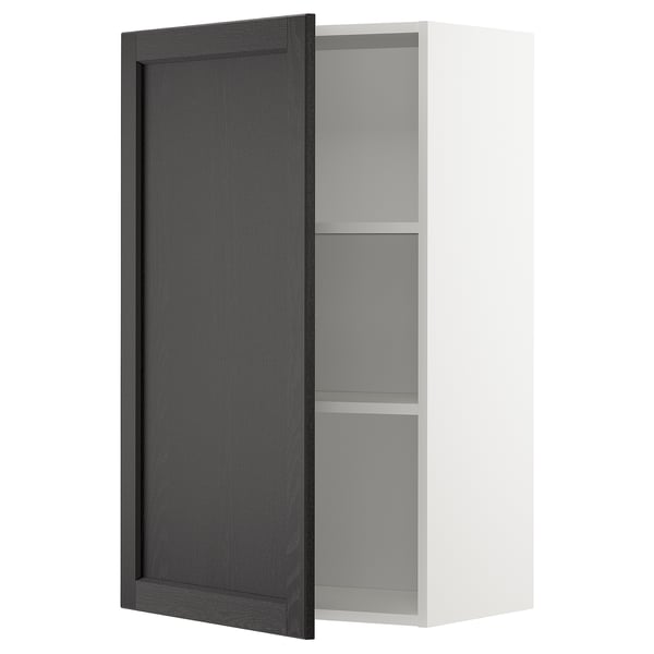 METOD wall cabinet with shelves, white/Lerhyttan black stained, 60x100 cm