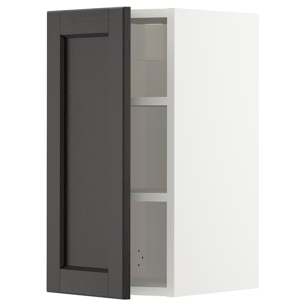 METOD wall cabinet with shelves, white/Lerhyttan black stained, 30x60 cm