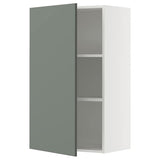 METOD wall cabinet with shelves, white/Nickebo matt grey-green, 60x100 cm