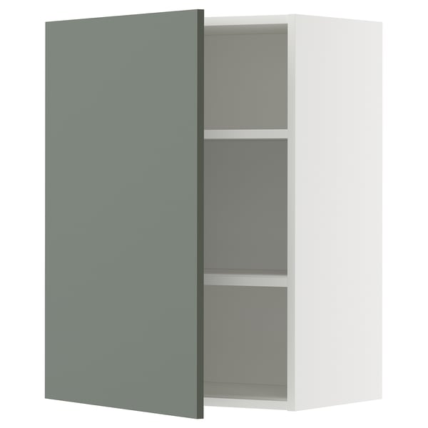 METOD wall cabinet with shelves, white/Nickebo matt grey-green, 60x80 cm