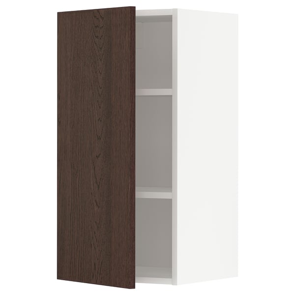 METOD wall cabinet with shelves, white/Sinarp brown, 40x80 cm
