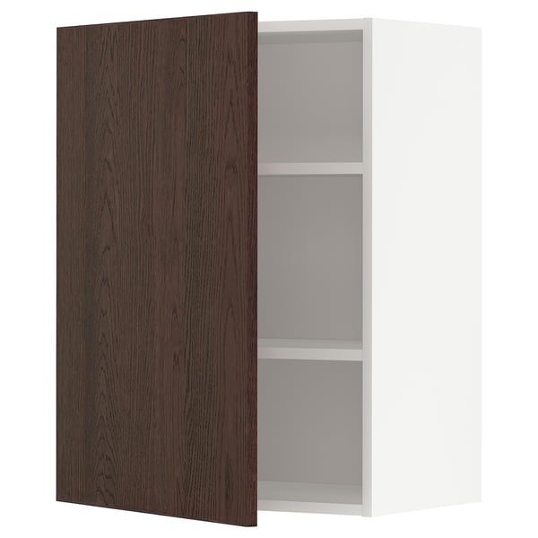 METOD wall cabinet with shelves, white/Sinarp brown, 60x80 cm
