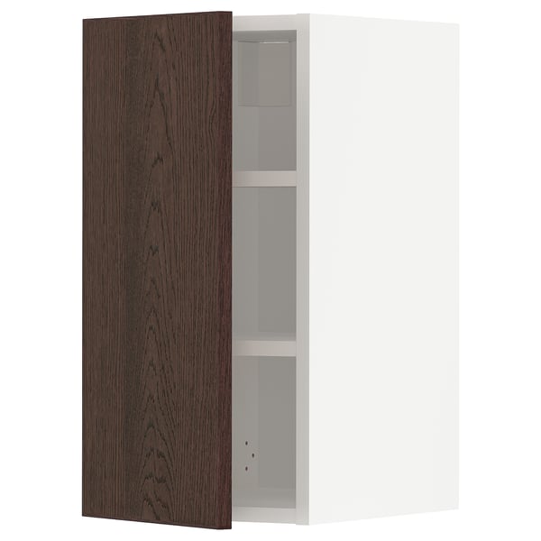 METOD wall cabinet with shelves, white/Sinarp brown, 30x60 cm