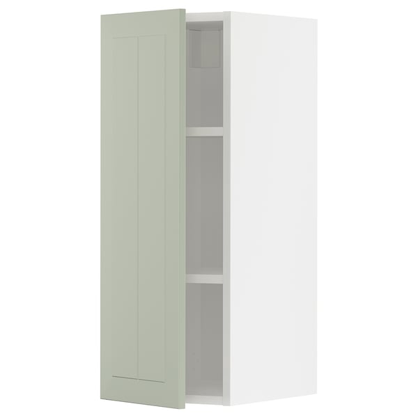 METOD wall cabinet with shelves, white/Stensund light green, 30x80 cm