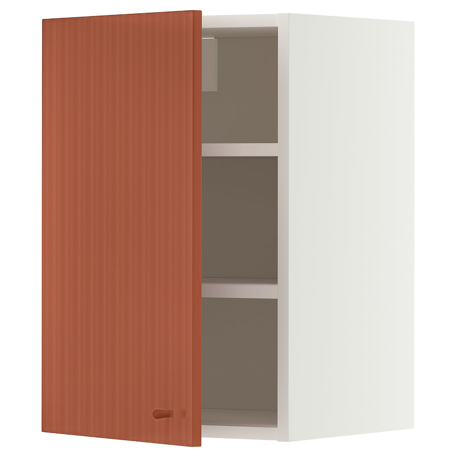 METOD wall cabinet with shelves, white/Terrsjö red-brown wave pattern, 40x60 cm