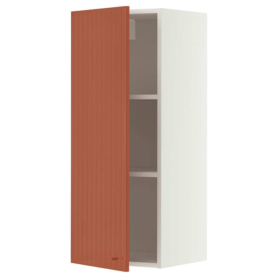 METOD wall cabinet with shelves, white/Terrsjö red-brown wave pattern, 40x100 cm