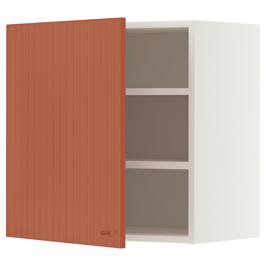METOD wall cabinet with shelves, white/Terrsjö red-brown wave pattern, 60x60 cm