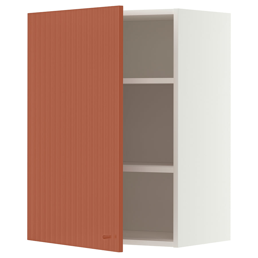 METOD wall cabinet with shelves, white/Terrsjö red-brown wave pattern, 60x80 cm