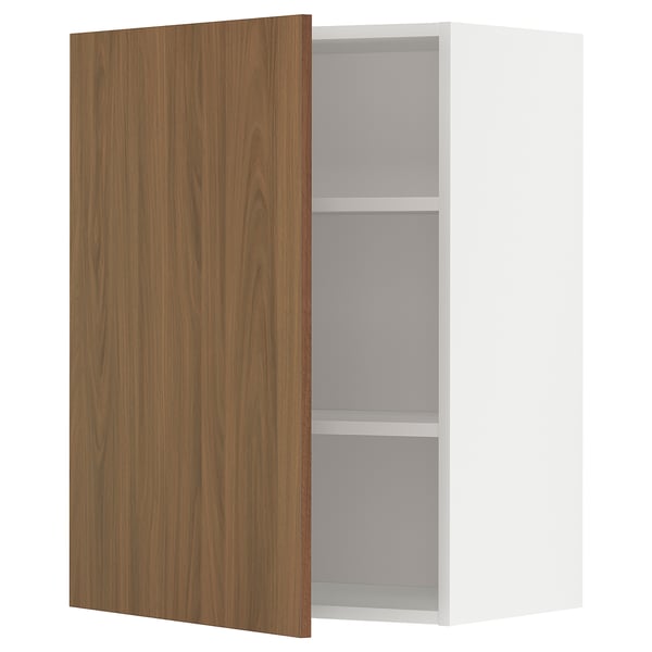 METOD wall cabinet with shelves, white/Tistorp brown walnut effect, 60x80 cm