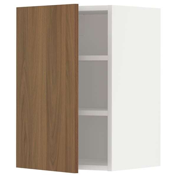 METOD wall cabinet with shelves, white/Tistorp brown walnut effect, 40x60 cm