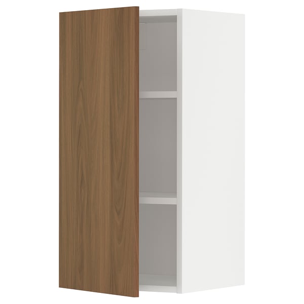 METOD wall cabinet with shelves, white/Tistorp brown walnut effect, 40x80 cm