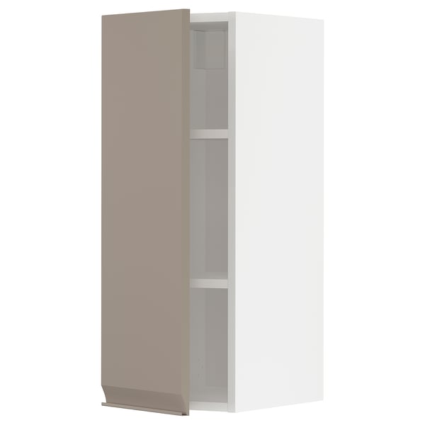 METOD wall cabinet with shelves, white/Upplöv matt dark beige, 30x80 cm