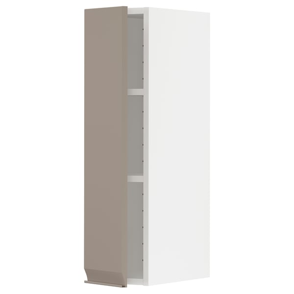 METOD wall cabinet with shelves, white/Upplöv matt dark beige, 20x80 cm