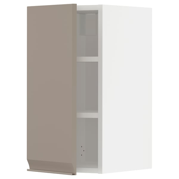 METOD wall cabinet with shelves, white/Upplöv matt dark beige, 30x60 cm