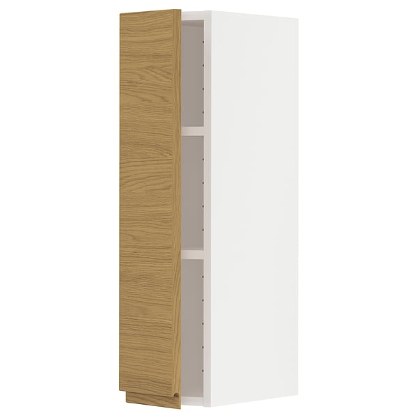 METOD wall cabinet with shelves, white/Voxtorp oak effect, 20x80 cm