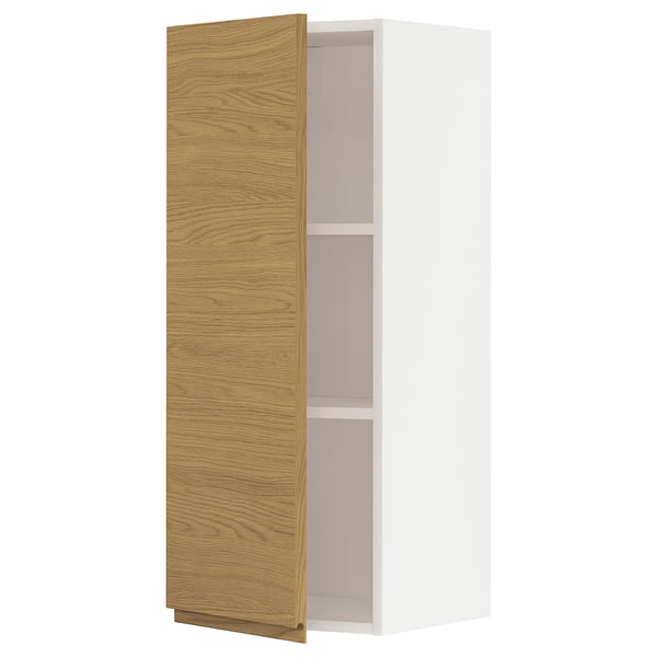METOD wall cabinet with shelves, white/Voxtorp oak effect, 40x100 cm