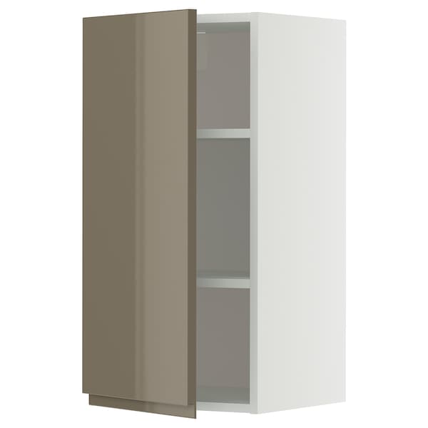 METOD wall cabinet with shelves, white/Voxtorp high-gloss dark grey-brown, 40x80 cm
