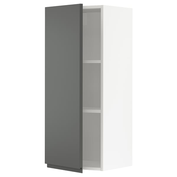 METOD wall cabinet with shelves, white/Voxtorp dark grey, 40x100 cm