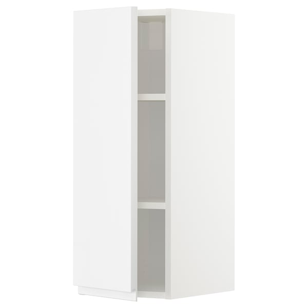 METOD wall cabinet with shelves, white/Voxtorp high-gloss/white, 30x80 cm